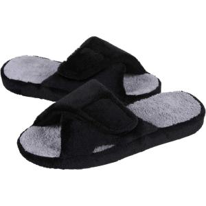 imageshevalues Summer Arch Support Slippers for Women Adjustable Terry Cloth Fuzzy Indoor Slippers Open Toe House ShoesBlack