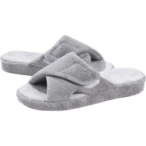 imageshevalues Summer Arch Support Slippers for Women Adjustable Terry Cloth Fuzzy Indoor Slippers Open Toe House ShoesGrey