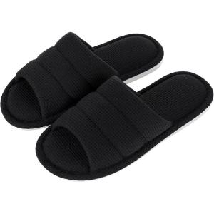 imageshevalues Summer House Slippers for Women Men Breathable Waffle Indoor Slippers Slipon Open Toe Home ShoesBlack