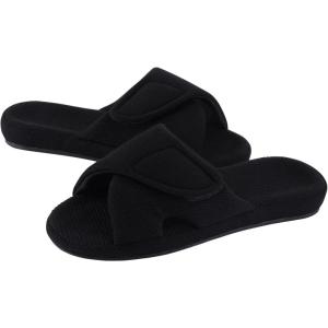 imageshevalues Summer House Slippers for Women with Arch Support Breathable Waffle Cotton Indoor Slippers Slip on Open Toe Home ShoesBlack