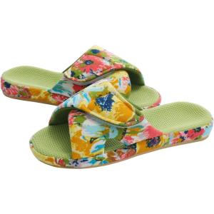 imageshevalues Summer House Slippers for Women with Arch Support Breathable Waffle Cotton Indoor Slippers Slip on Open Toe Home ShoesGreen