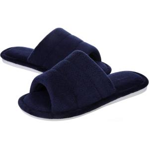 imageshevalues Terry Cloth Open Toe Slippers for Women Memory Foam Slip On House SlippersNavy
