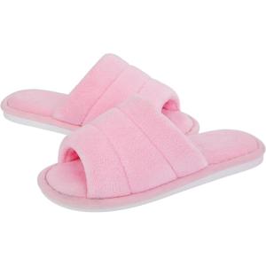 imageshevalues Terry Cloth Open Toe Slippers for Women Memory Foam Slip On House SlippersPink