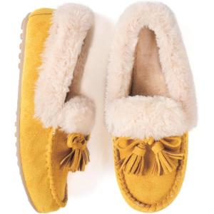 imageULTRAIDEAS Moccasins Women Slippers with Faux Fur Lining Microsuede House Shoes with Memory Foam and Nonslip Rubber Sole for Indoor and OutdoorGinger
