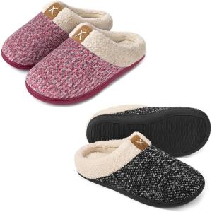 imageULTRAIDEAS Set of 2 Pairs  Couples Memory Foam SlippersWomen Pink Size 78 Men Grey Size 910