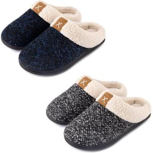 imageULTRAIDEAS Set of 2 Pairs  US Size 56 Womens Bedroom Slipper with Memory Foam Dark Blue Grey 