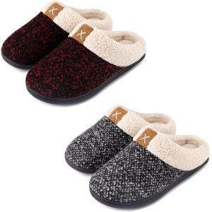 imageULTRAIDEAS Set of 2 Pairs  Womens Bedroom Slipper with Memory FoamRed Size 1112 Grey Size 910