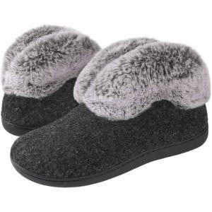 imageULTRAIDEAS Womens Memory Foam House Slippers with Hard Bottom Fur Lined House Shoes with NonSlip Rubber Sole for Indoor ampamp Outdoor Bootie Black Size 8