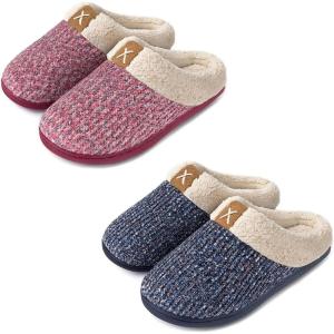 imageULTRAIDEAS Set of 2 Pairs  US Size 56 Womens Bedroom Slipper with Memory Foam Pink Light Blue 