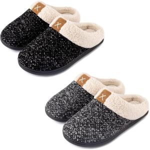 imageULTRAIDEAS Set of 2 Pairs  US Size 78 Womens Bedroom Slipper with Memory Foam Black Grey 