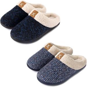 imageULTRAIDEAS Set of 2 Pairs  US Size 78 Womens Bedroom Slipper with Memory Foam Dark Blue Light Blue 