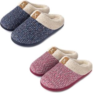 imageULTRAIDEAS Set of 2 Pairs  US Size 78 Womens Bedroom Slipper with Memory Foam Light Blue Pink 
