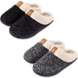 imageULTRAIDEAS Set of 2 Pairs  US Size 910 Womens Bedroom Slipper with Memory Foam Violet Grey 