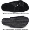 imageParlovable Womens Slippers Fluffy Open Toe Fur House Shoes Arch Support Adjustable Straps Cork Slide Sandals Fuzzy Bedroom Non Slip Rubber Sole BreathableBlack