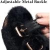 imageParlovable Womens Slippers Fluffy Open Toe Fur House Shoes Arch Support Adjustable Straps Cork Slide Sandals Fuzzy Bedroom Non Slip Rubber Sole BreathableBlack