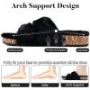 imageParlovable Womens Slippers Fluffy Open Toe Fur House Shoes Arch Support Adjustable Straps Cork Slide Sandals Fuzzy Bedroom Non Slip Rubber Sole BreathableBlack
