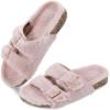 imageParlovable Womens Slippers Fluffy Open Toe Fur House Shoes Arch Support Adjustable Straps Cork Slide Sandals Fuzzy Bedroom Non Slip Rubber Sole BreathablePink