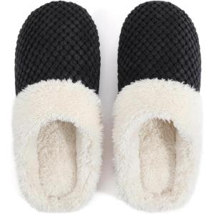 imageULTRAIDEAS Womens Lambhug Comfy Fleece House Slippers Memory Foam Slipon House Shoes Indoor OutdoorBlack