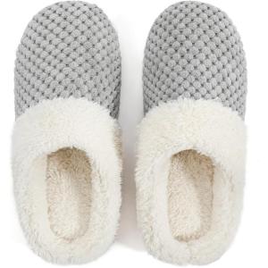 imageULTRAIDEAS Womens Lambhug Comfy Fleece House Slippers Memory Foam Slipon House Shoes Indoor OutdoorGrey