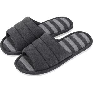 imageshevalues Open Toe House Slippers for Women Men Soft Cotton Indoor Shoes Memory Foam Slip On bedroom SlippersDark Grey