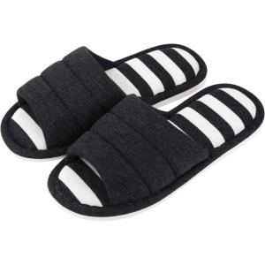 imageshevalues Open Toe House Slippers for Women Men Soft Cotton Indoor Shoes Memory Foam Slip On bedroom SlippersMatt Black