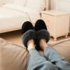 imageParlovable Womens Fuzzy Slippers Memory Foam Suede House Slippers Faux Fur Indoor Outdoor ShoesBlack