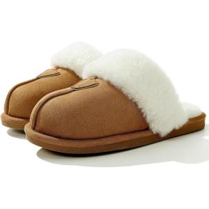 imageParlovable Womens Fuzzy Slippers Memory Foam Suede House Slippers Faux Fur Indoor Outdoor ShoesChestnut