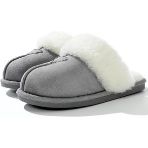 imageParlovable Womens Fuzzy Slippers Memory Foam Suede House Slippers Faux Fur Indoor Outdoor ShoesGrey