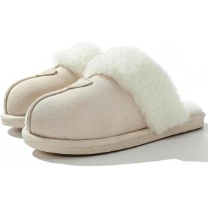 imageParlovable Womens Fuzzy Slippers Memory Foam Suede House Slippers Faux Fur Indoor Outdoor ShoesWhite