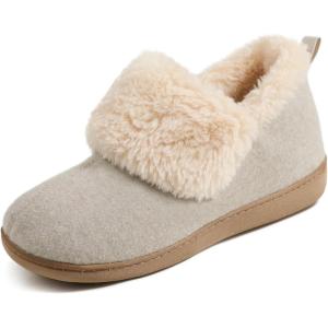 imageULTRAIDEAS Womens Memory Foam House Shoes with Fuzzy Collar Fur Lined Warm Bootie Slippers with Hard Bottom for Indoor ampamp OutdoorParchment
