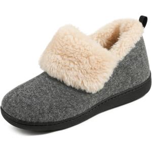 imageULTRAIDEAS Womens Memory Foam House Shoes with Fuzzy Collar Fur Lined Warm Bootie Slippers with Hard Bottom for Indoor ampamp OutdoorShadow Grey