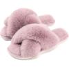 imageParlovable Womens Fuzzy Slippers Comfy Cross Band House Shoes Memory Foam Open Toe Indoor Gifts for LadiesPurple