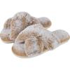 imageParlovable Womens Fuzzy Slippers Comfy Cross Band House Shoes Memory Foam Open Toe Indoor Gifts for LadiesTip Camel