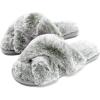 imageParlovable Womens Fuzzy Slippers Comfy Cross Band House Shoes Memory Foam Open Toe Indoor Gifts for LadiesTip Grey