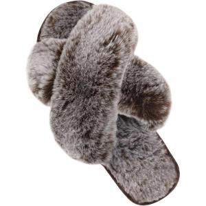 imageParlovable Womens Fuzzy Slippers Comfy Cross Band House Shoes Memory Foam Open Toe Indoor Gifts for LadiesTip Coffee