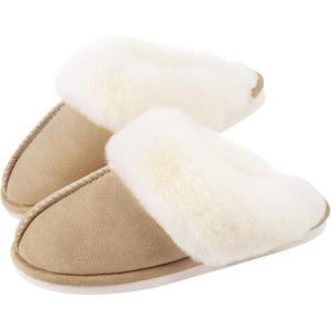 imageParlovable Women Slippers with Memory Foam Fuzzy Warm Bedroom House Shoes Fluffy Winter Indoor Outdoor AntiSkid SoleBeige