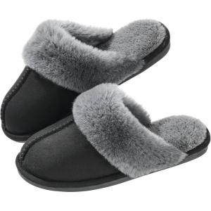 imageParlovable Women Slippers with Memory Foam Fuzzy Warm Bedroom House Shoes Fluffy Winter Indoor Outdoor AntiSkid SoleBlack
