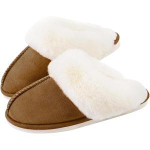 imageParlovable Women Slippers with Memory Foam Fuzzy Warm Bedroom House Shoes Fluffy Winter Indoor Outdoor AntiSkid SoleChestnut