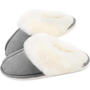imageParlovable Women Slippers with Memory Foam Fuzzy Warm Bedroom House Shoes Fluffy Winter Indoor Outdoor AntiSkid SoleGrey