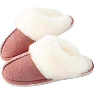 imageParlovable Women Slippers with Memory Foam Fuzzy Warm Bedroom House Shoes Fluffy Winter Indoor Outdoor AntiSkid SoleLotus Root Pink