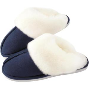 imageParlovable Women Slippers with Memory Foam Fuzzy Warm Bedroom House Shoes Fluffy Winter Indoor Outdoor AntiSkid SoleNavy