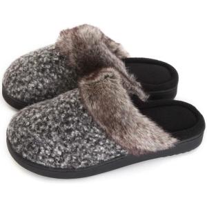 imageWomens Soft Yarn Cable Knitted Slippers Memory Foam AntiSkid Sole House Shoes wFaux Fur Collar Indoor ampamp Outdoor