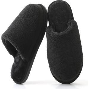 imageParlovable Womens House Slippers  Polar Fleece Splicing Style Slipon Indoor Fuzzy Memory Foam Shoes SlipperBlack