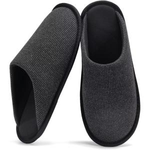 imageNineCiFun Mens House Scuff Slippers Slip On Warm Bedroom Solid Waffle Upper Slippers Lightweight Nonslip IndoorOutdoor House ShoesBlack