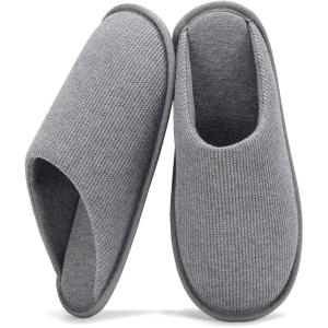 imageNineCiFun Mens House Scuff Slippers Slip On Warm Bedroom Solid Waffle Upper Slippers Lightweight Nonslip IndoorOutdoor House ShoesGrey