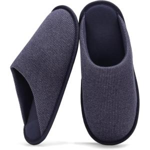 imageNineCiFun Mens House Scuff Slippers Slip On Warm Bedroom Solid Waffle Upper Slippers Lightweight Nonslip IndoorOutdoor House ShoesNavy