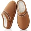imageParlovable Memory Foam Slippers for Women Men  Suede Furry Lining Warm Mules Indoor Outdoor Short Ankle House ShoesChestnut