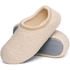 imageshevalues Women House Memory Foam Slippers Teddy Fleece Bedroom Sock Shoes with Soft Rubber SoleBeige