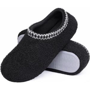 imageshevalues Women House Memory Foam Slippers Teddy Fleece Bedroom Sock Shoes with Soft Rubber SoleBlack