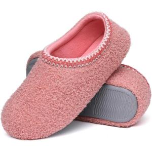 imageshevalues Women House Memory Foam Slippers Teddy Fleece Bedroom Sock Shoes with Soft Rubber SolePink